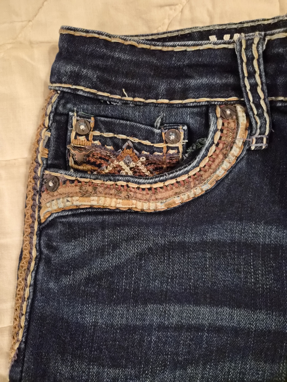 Western Blue Embroidered Original Syle Jeans - Size Junior 12 - Picture 12 of 13
